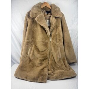 NWT‎ Forever 21 Plus Size 1X Camel Teddy Faux Fur Coat Oversized Plush Jacket